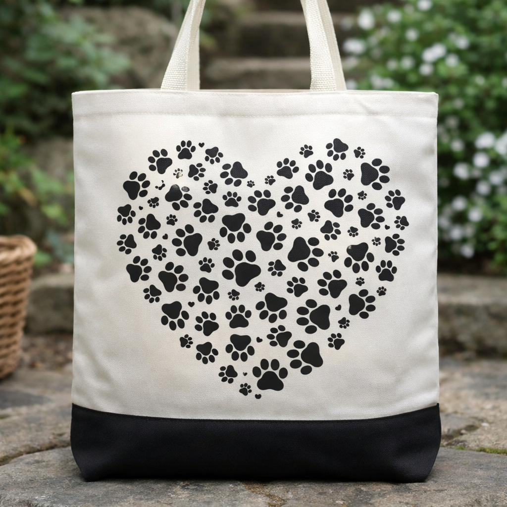 Paw Print Canvas Tote - Black Ink