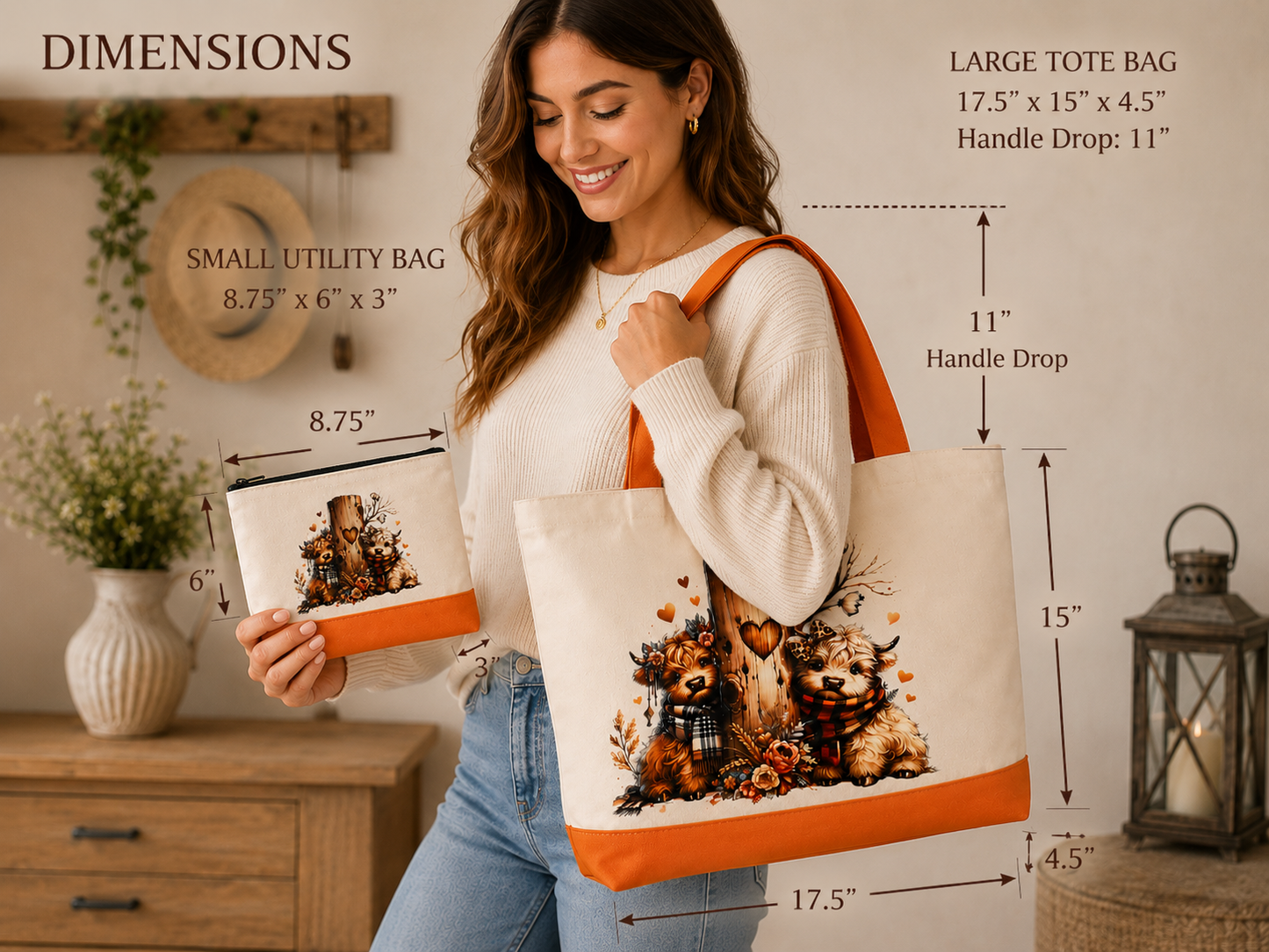 Highland Cow Tree w/Heart Totes bag