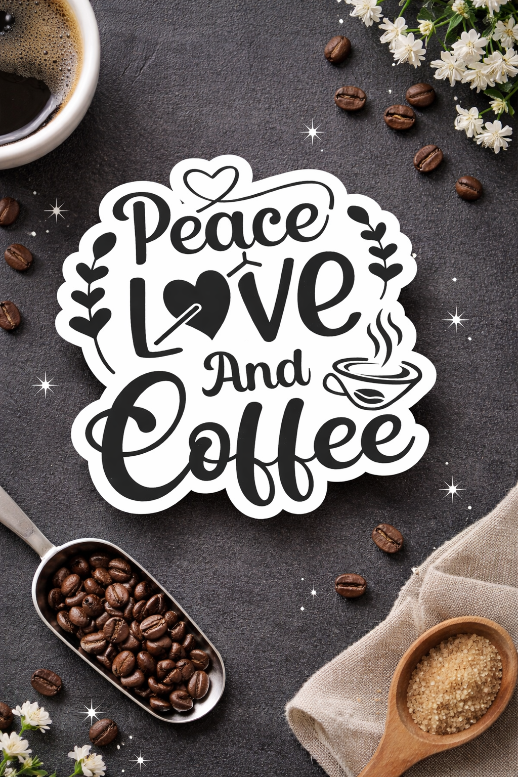 Peace Love & Coffee - Sticker