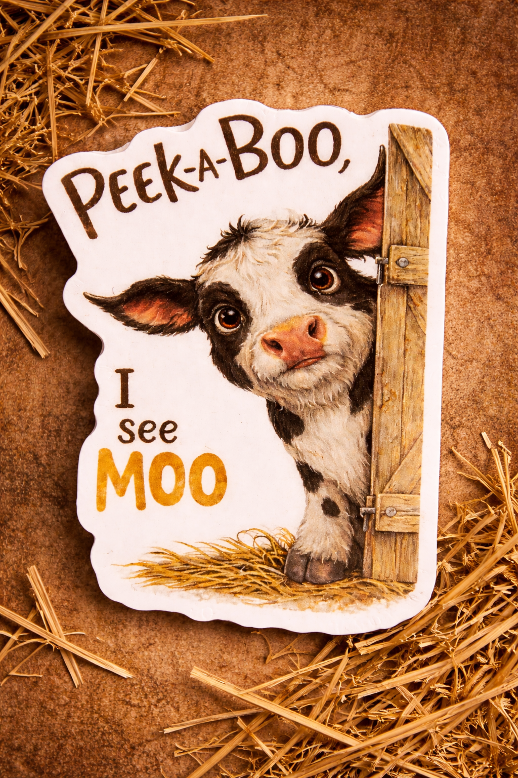 Black & White Peek a Boo I See Moo - Sticker