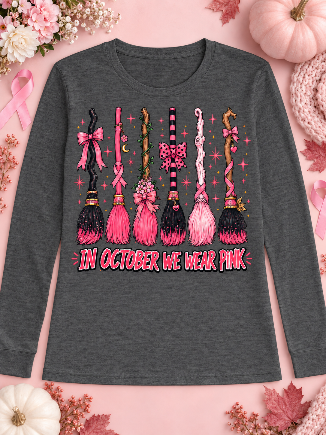 Broom October We Wear Pink Long Sleeve T-shirt