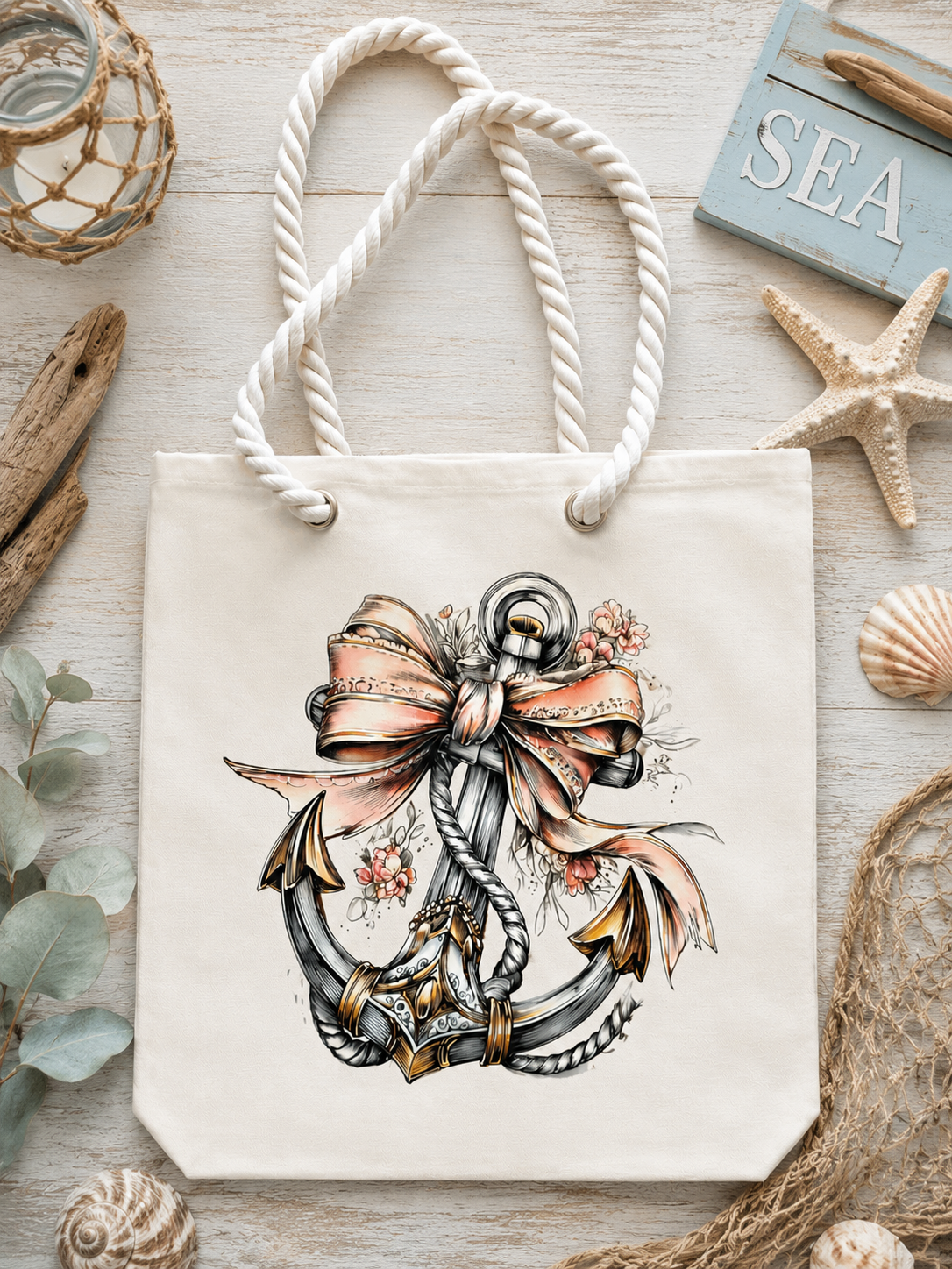 Anchor with Pink Bow Tote bag