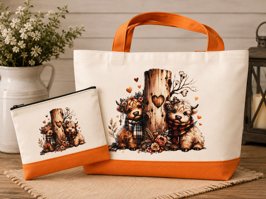 Highland Cow Tree w/Heart Totes bag