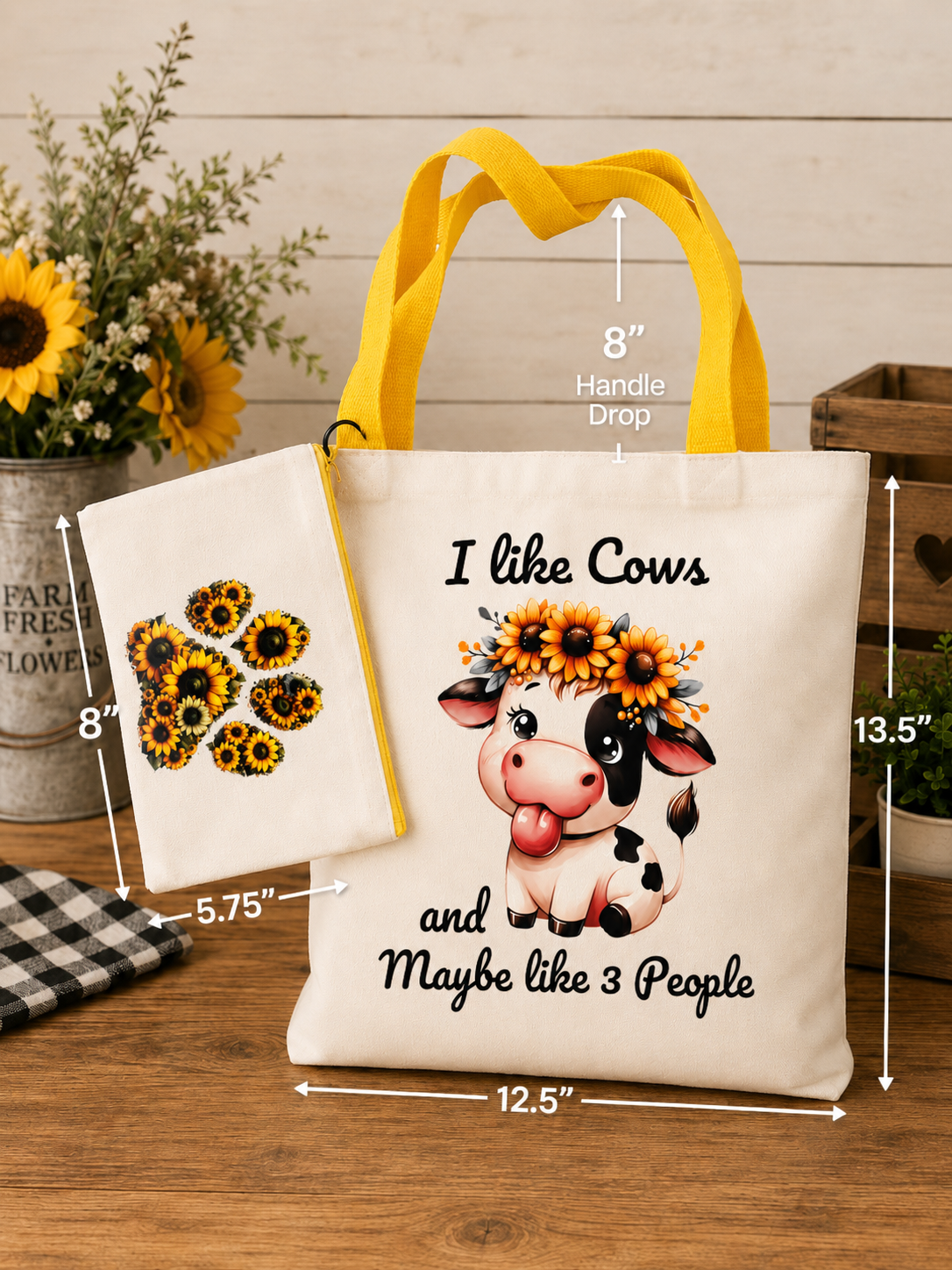 In Like Cows and 3 People tote bag