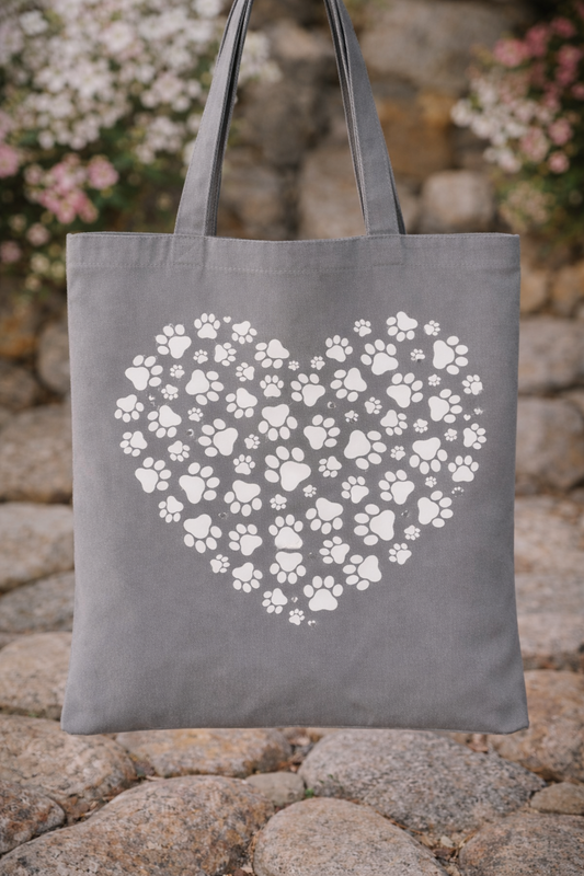 Paw Print Canvas Tote - White Ink