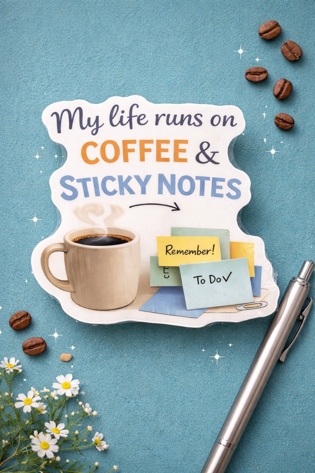 My Life Runs On Coffee & Sticky Notes - Sticker