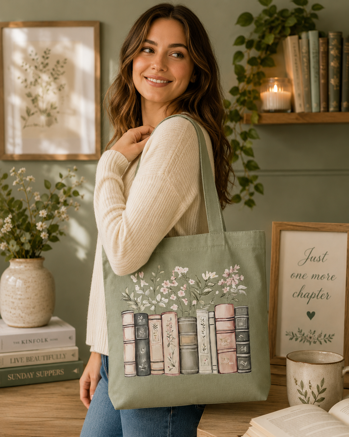Books and Flowers Tote bag