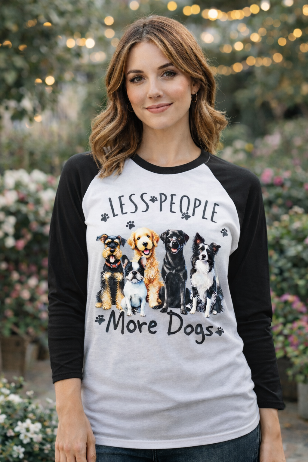 Less People More Dogs Woman's 3/4 Length Shirt