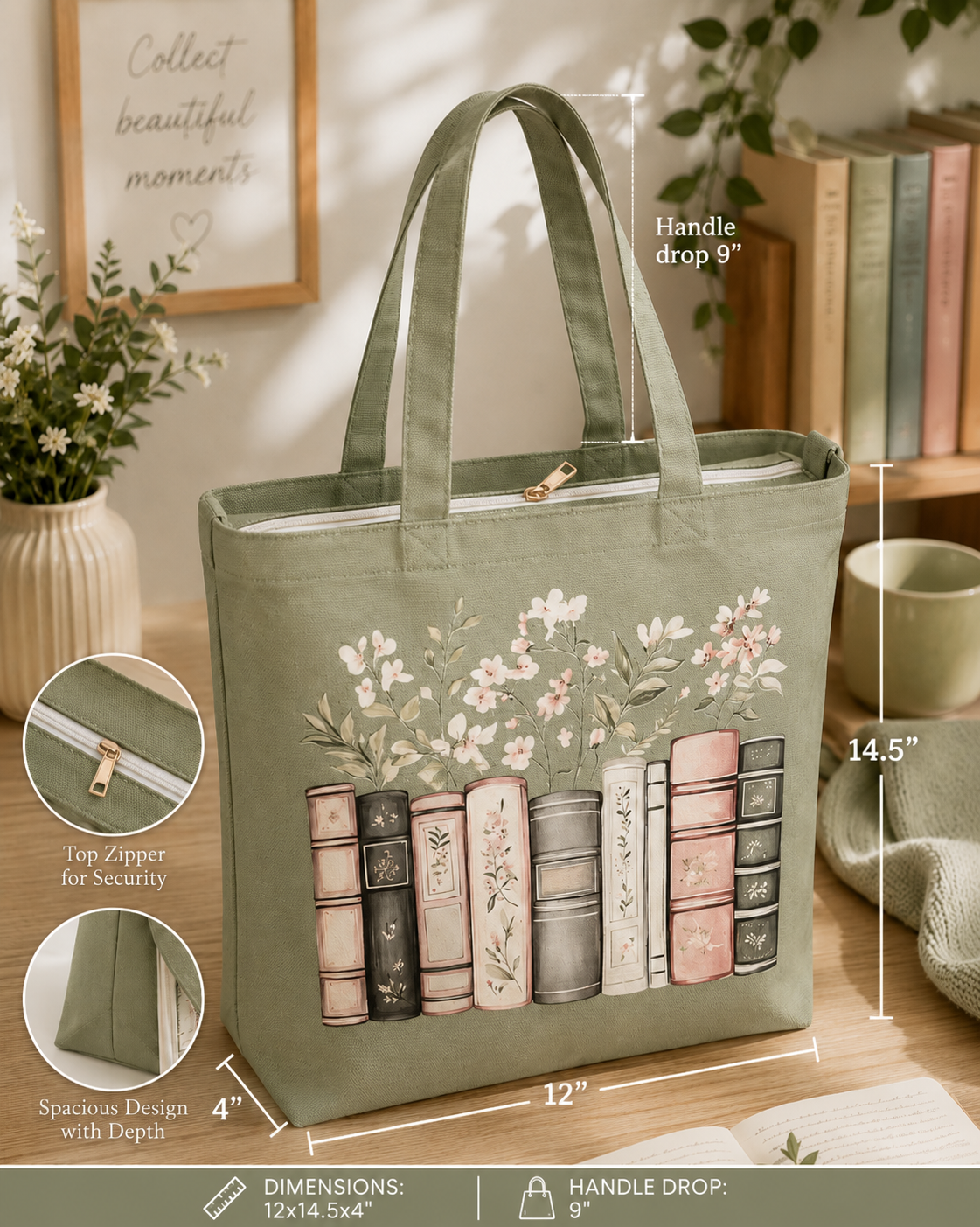 Books and Flowers Tote bag