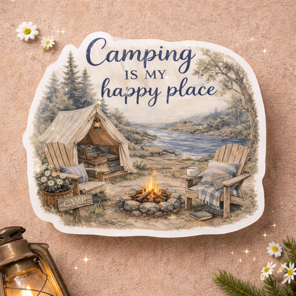 Camping Is My Happy Place - Sticker