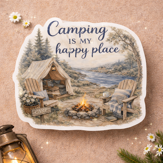 Camping Is My Happy Place - Sticker