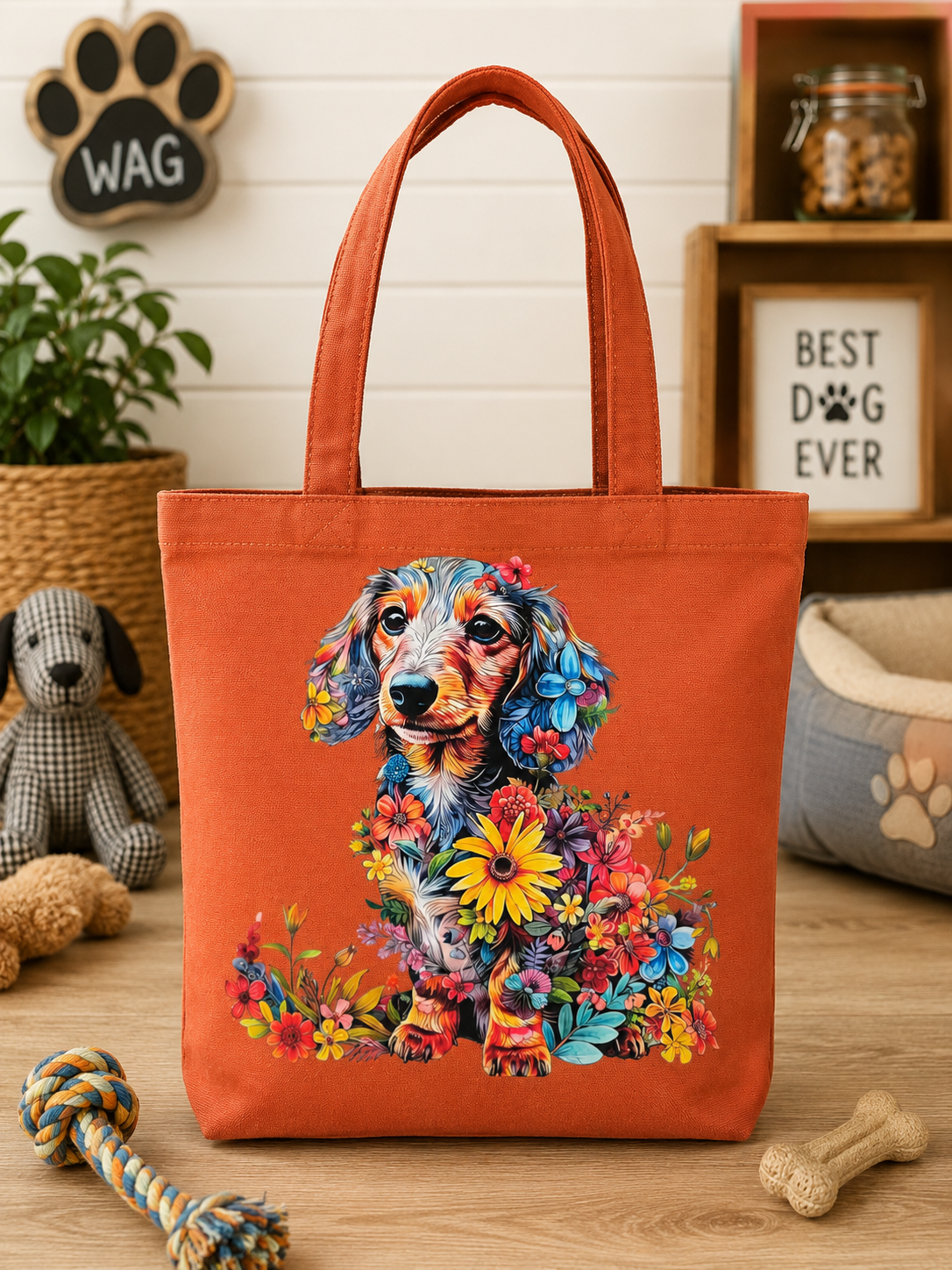 Flowered Dachshund Tote bag