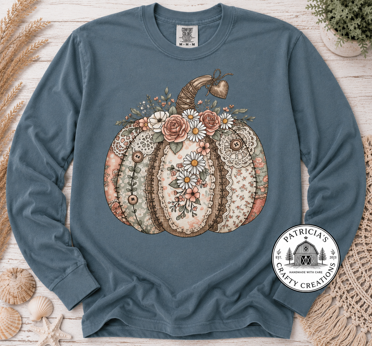 Floral Pumpkin Long Sleeve T-Shirt | Rose & Daisy Fall Design