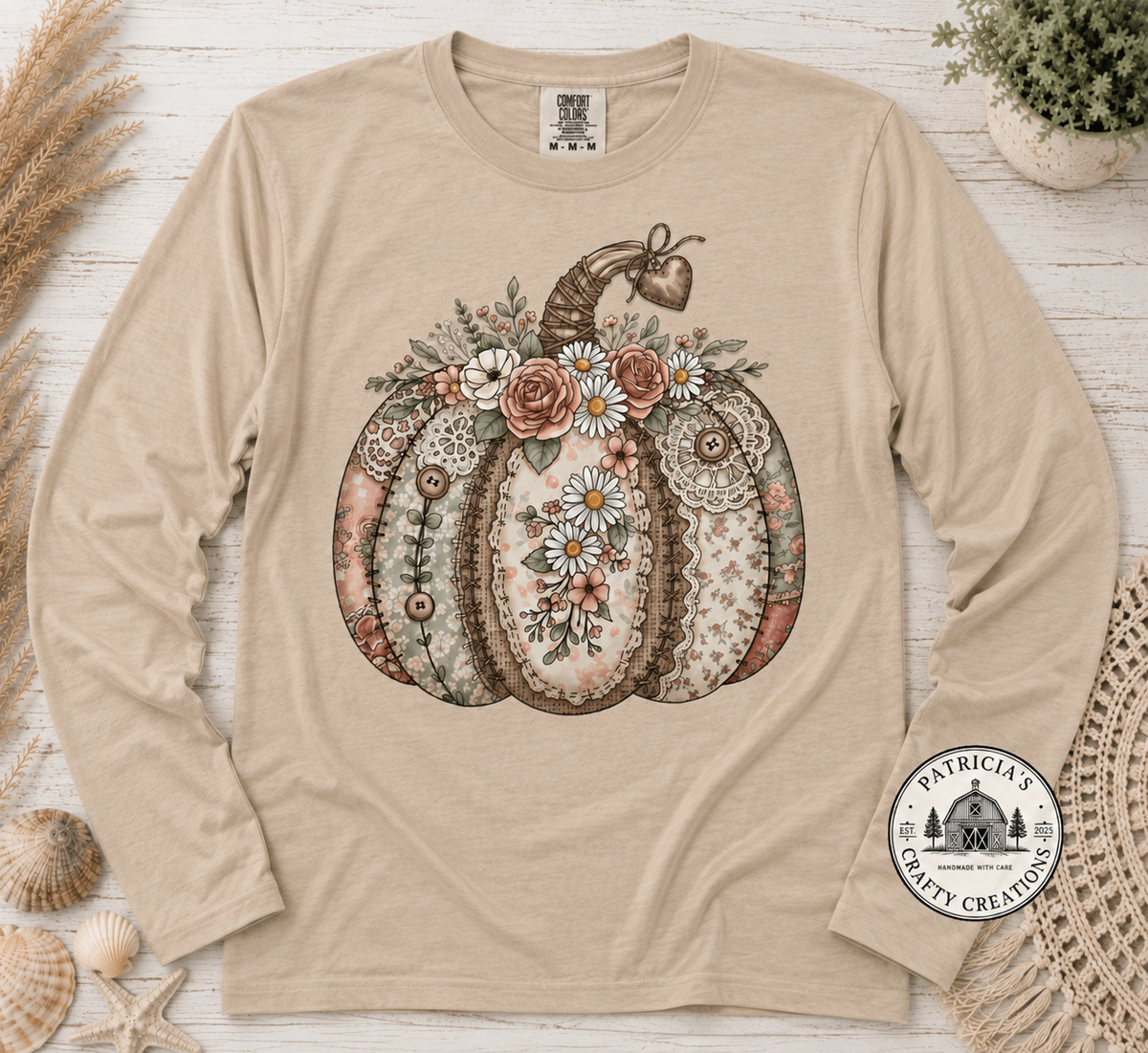 Floral Pumpkin Long Sleeve T-Shirt | Rose & Daisy Fall Design