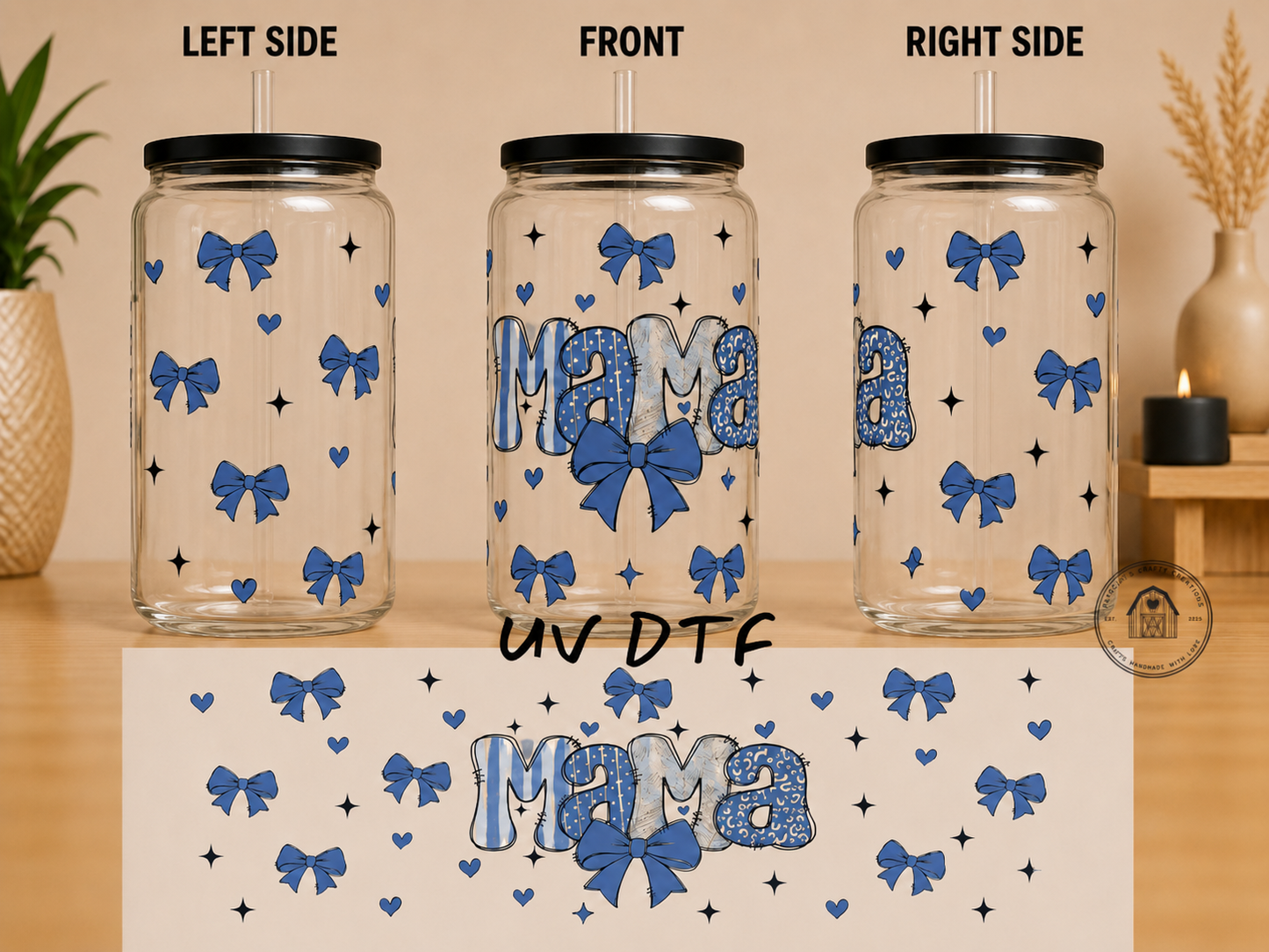 Mama with Bows 16 oz Glass Tumbler
