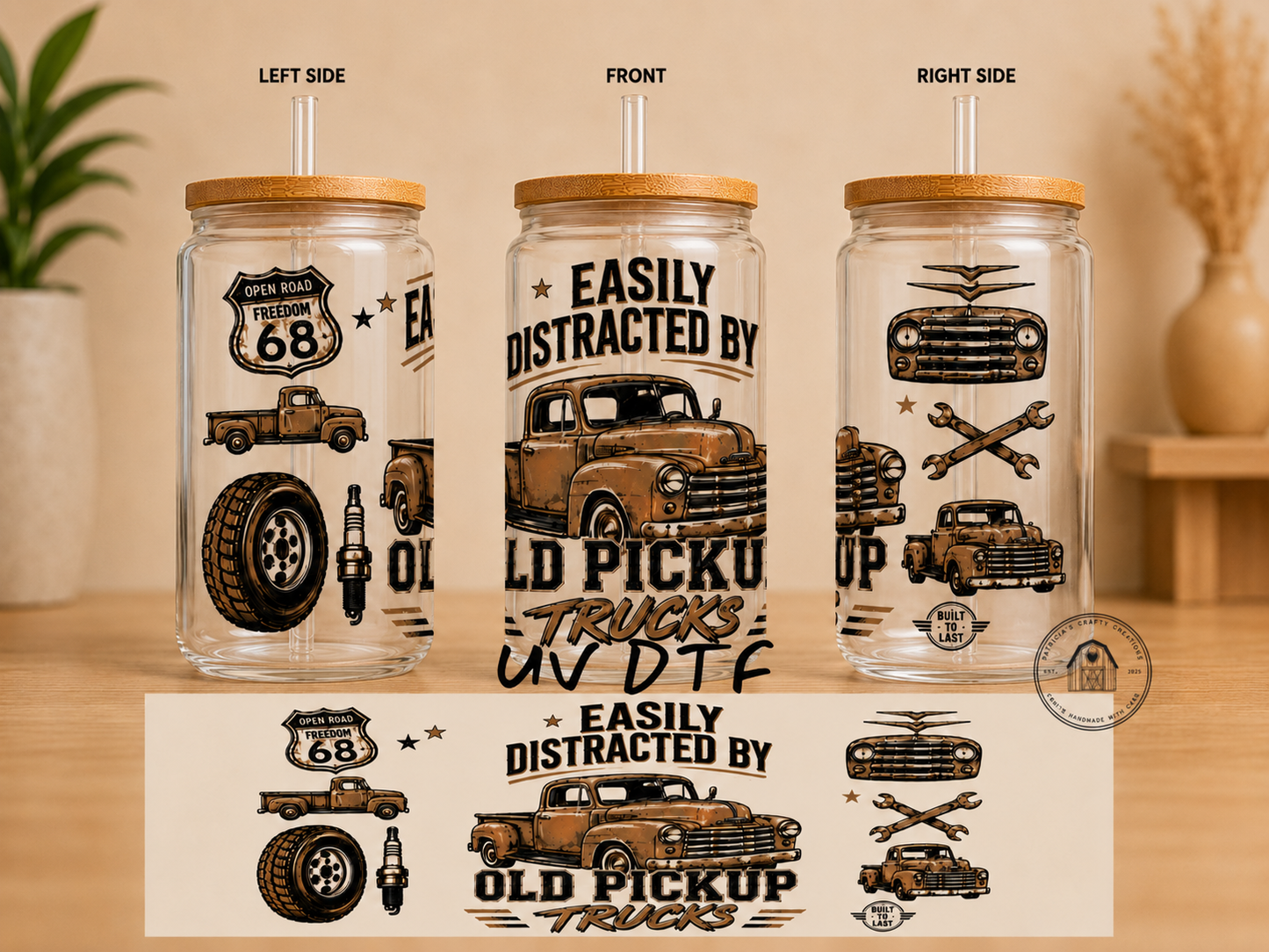 Easily Distracted by Old Pickup Trucks 16 oz Glass Tumbler