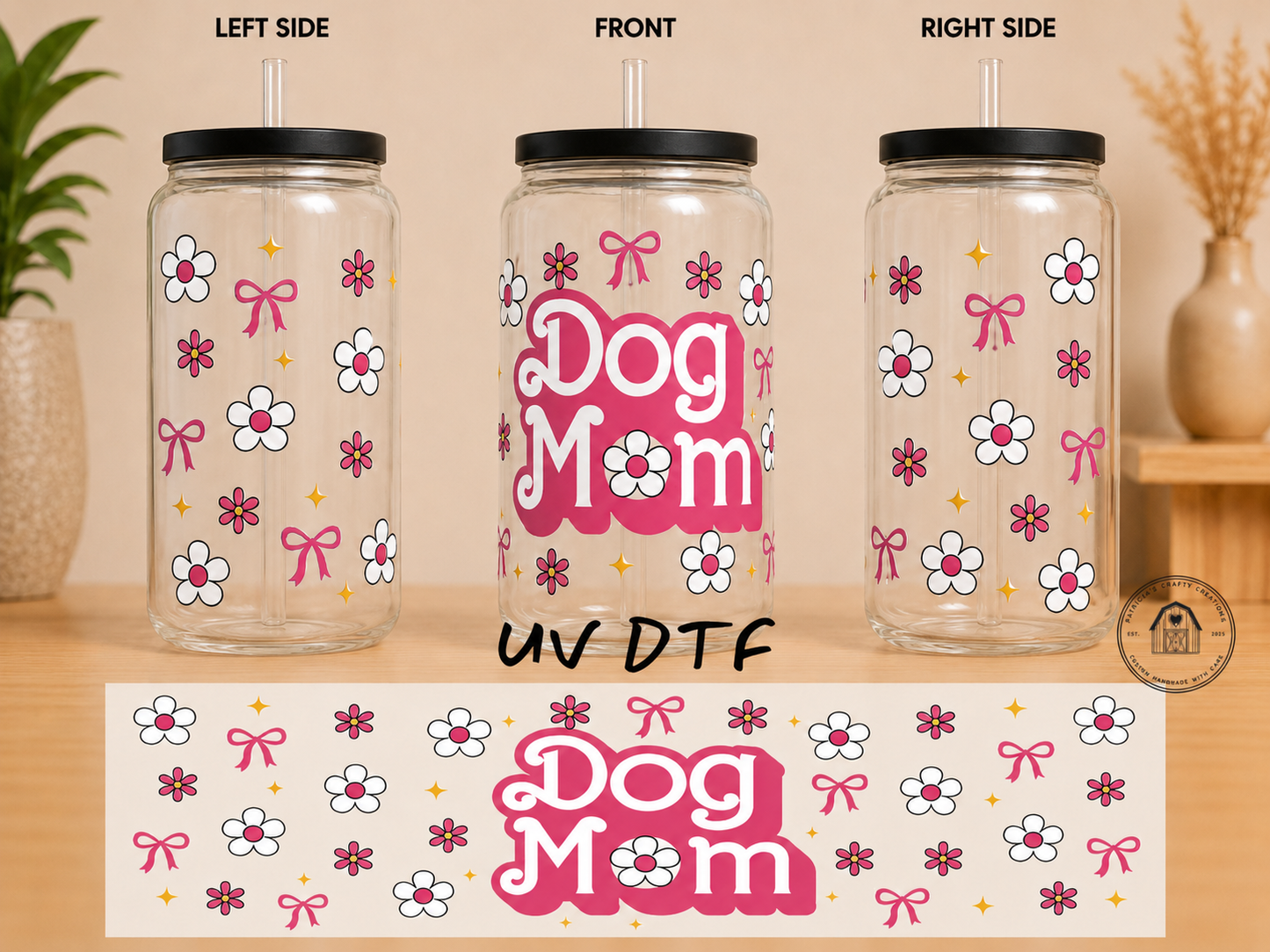 Dog Mom Pink 16 oz Glass Tumbler