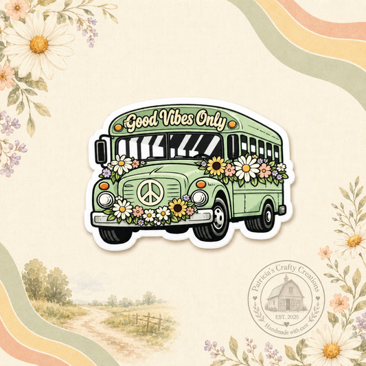 Retro Good Vibes Only Bus 3-inch Die-Cut Sticker