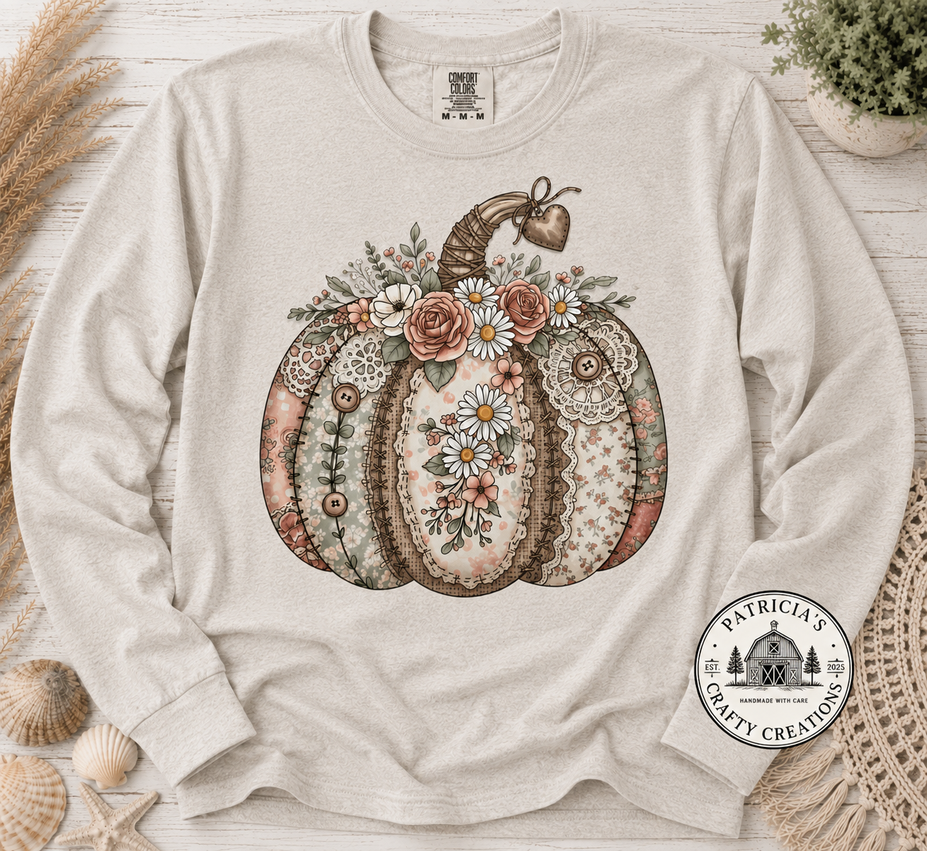 Floral Pumpkin Long Sleeve T-Shirt | Rose & Daisy Fall Design