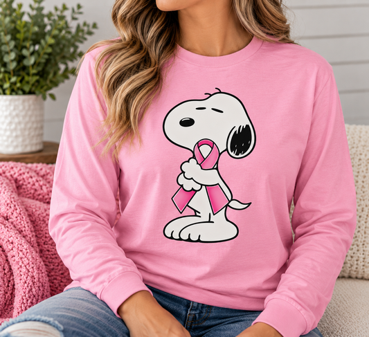 Snoopy with Pink Ribbon Long Sleeve T-shirt