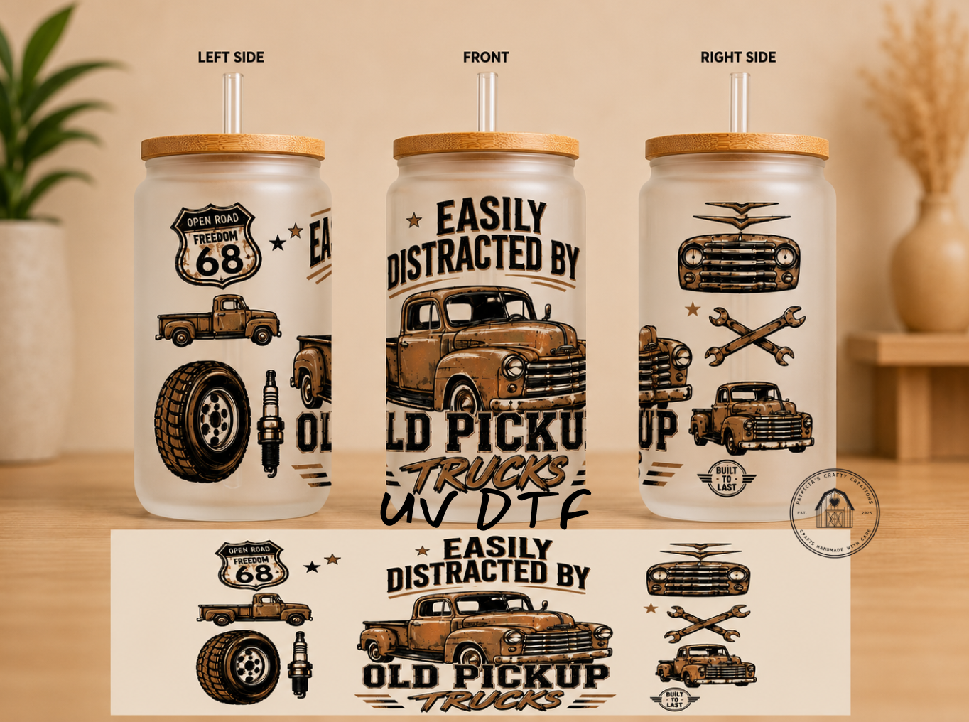Easily Distracted by Old Pickup Trucks 16 oz Glass Tumbler
