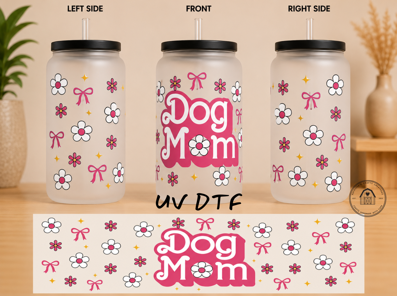 Dog Mom Pink 16 oz Glass Tumbler