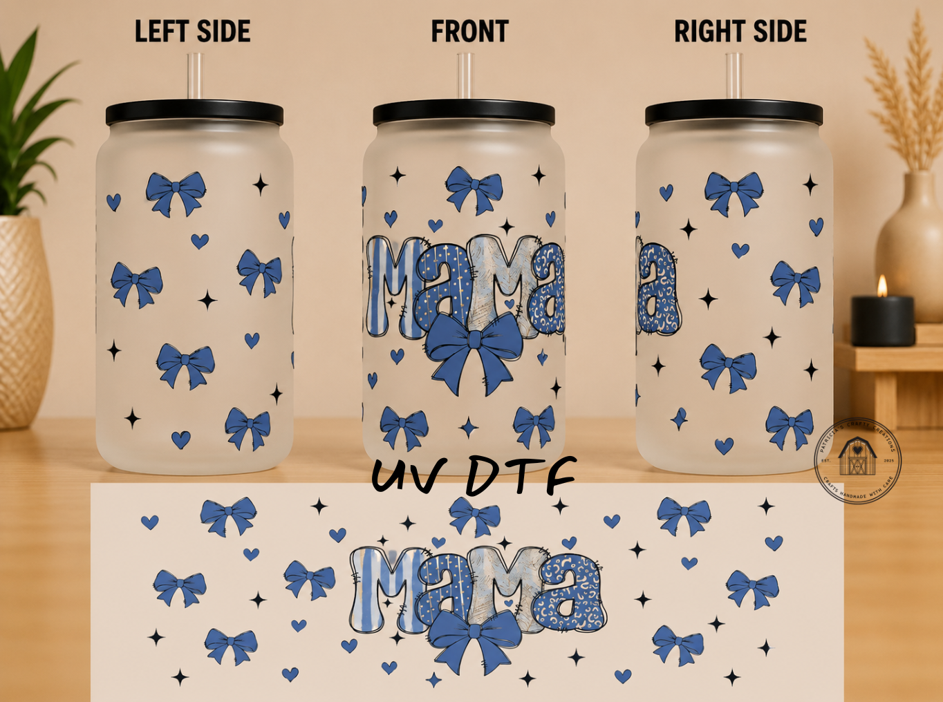Mama with Bows 16 oz Glass Tumbler
