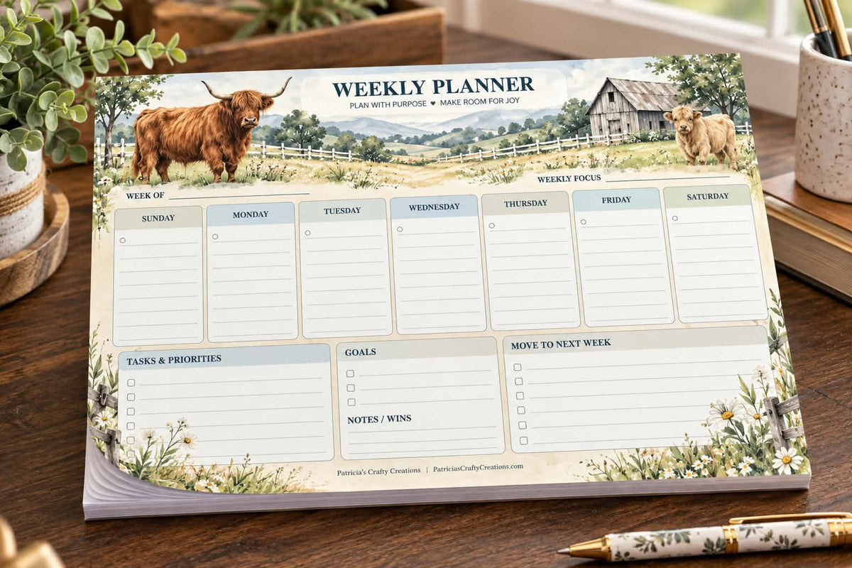 Highland Cow Weekly Desktop Planner 8.5x11 Inches