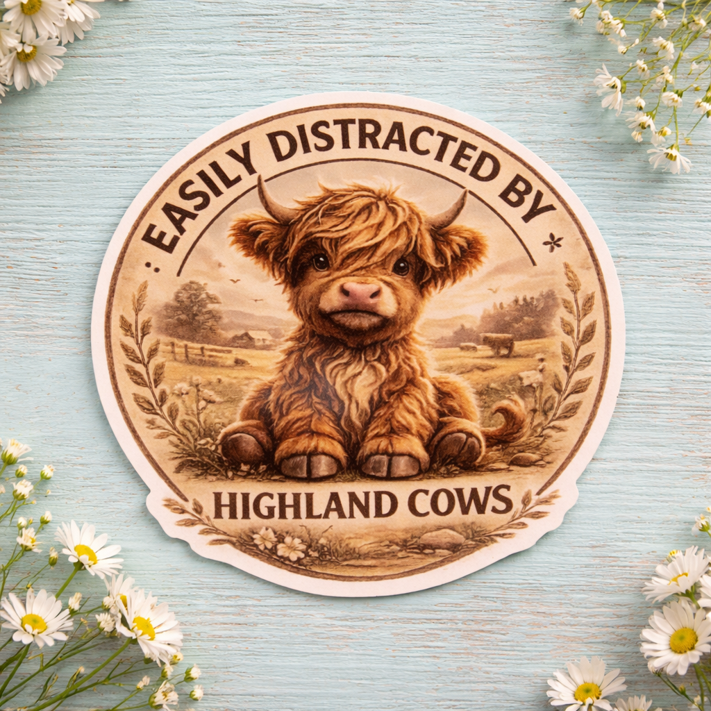 Easily Distracted By Highland Cows - Sticker