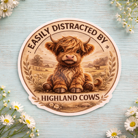 Easily Distracted By Highland Cows - Sticker
