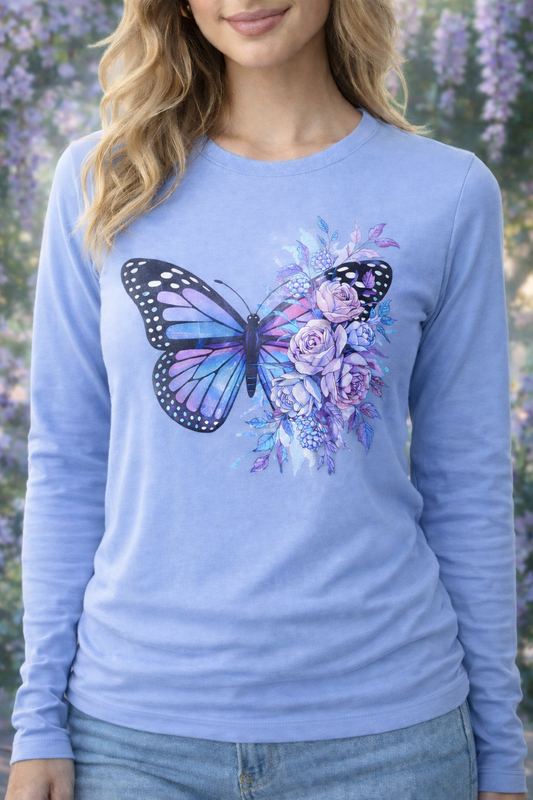 Butterfly Peony Woman's Long Sleeve Shirt