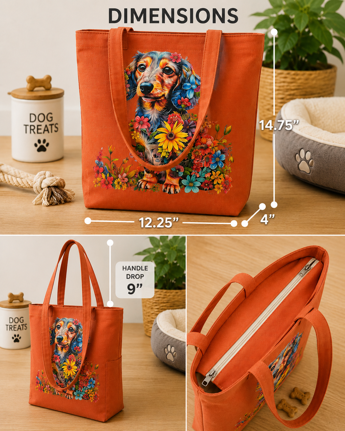 Flowered Dachshund Tote bag