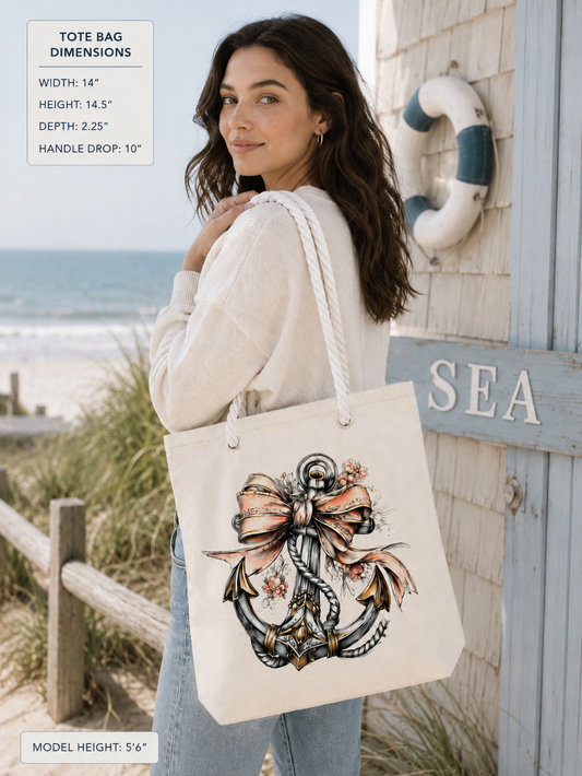 Anchor with Pink Bow Tote bag