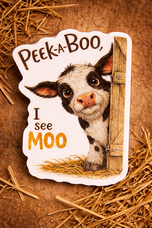 Black & White Peek a Boo I See Moo - Sticker