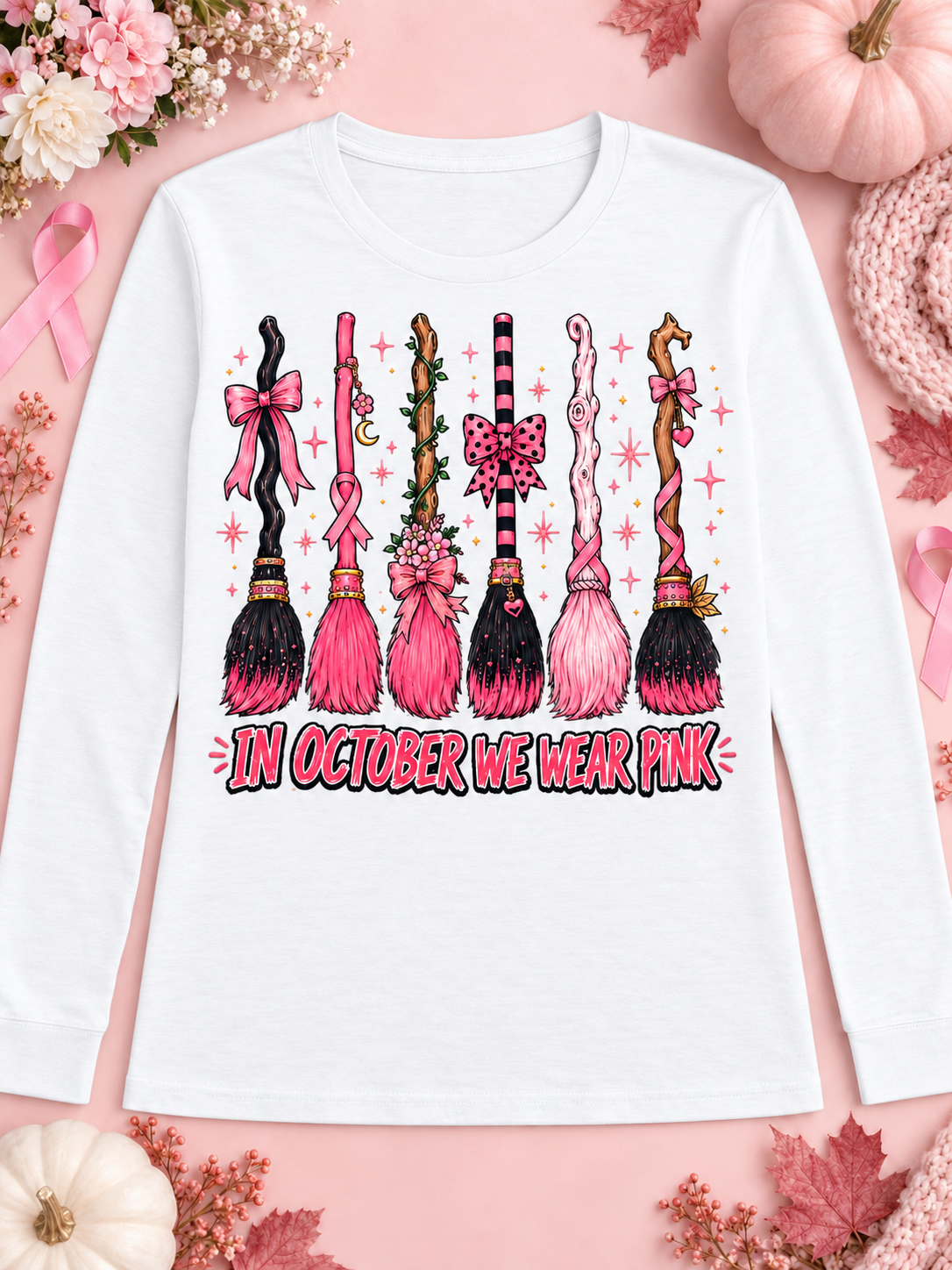 Broom October We Wear Pink Long Sleeve T-shirt