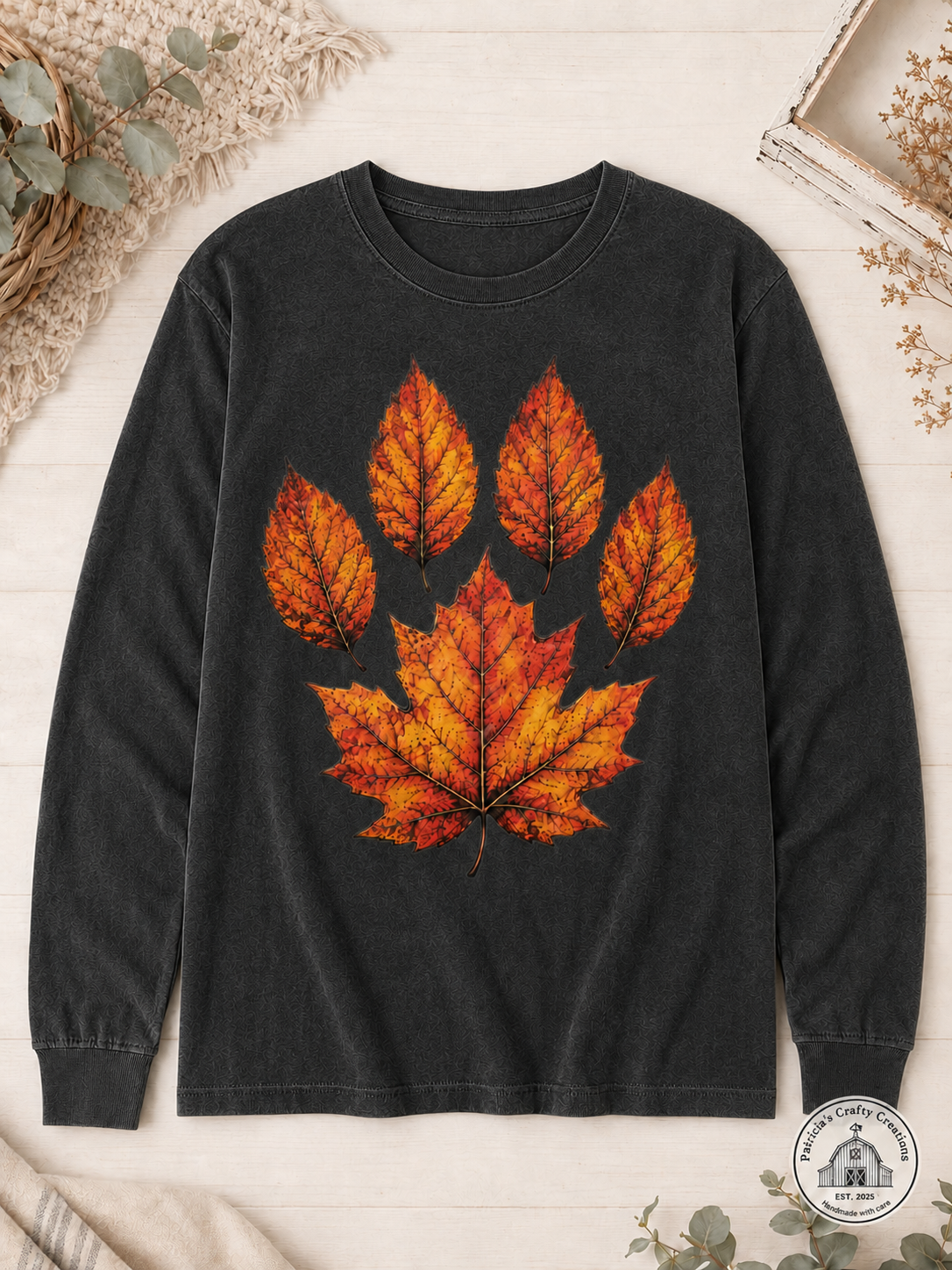 Fall Leaf Paw Print Long Sleeve T-shirt