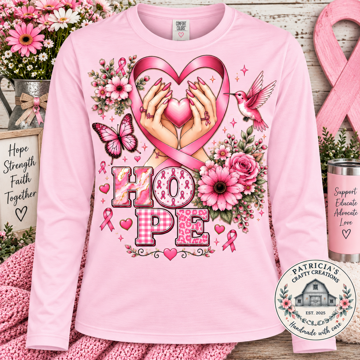 Hope w/Pink Heart Long Sleeve T-shirt