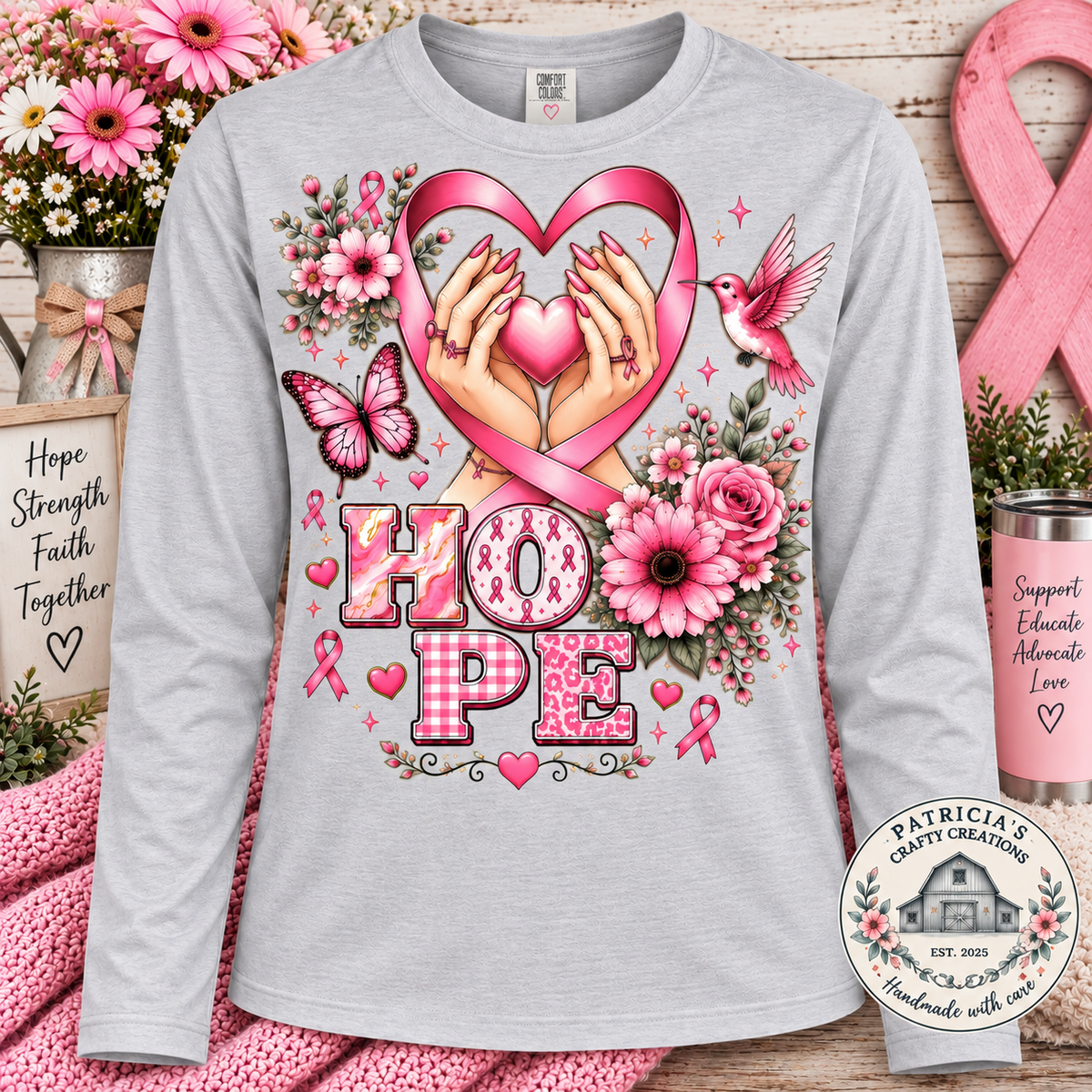 Hope w/Pink Heart Long Sleeve T-shirt