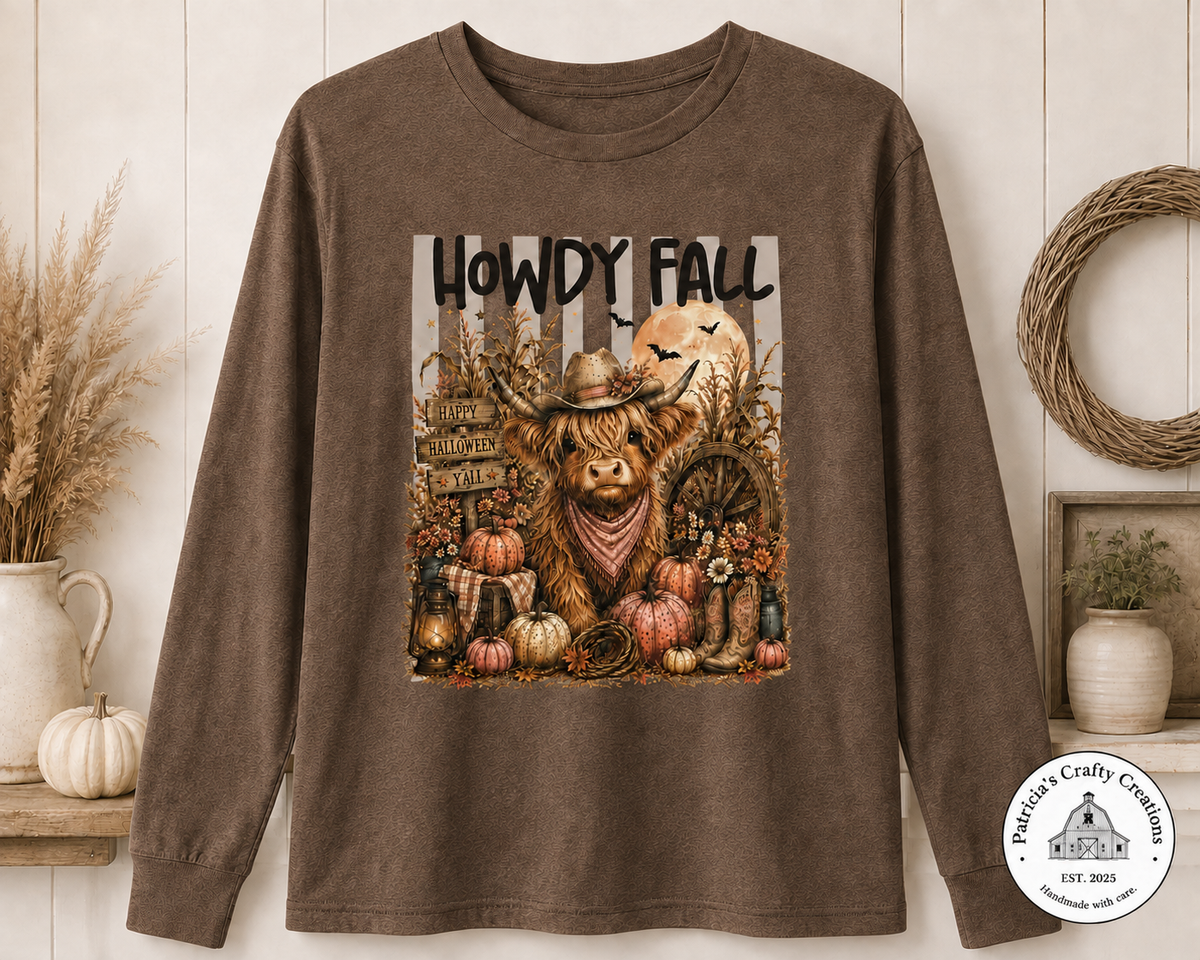 Howdy Fall Cowboy Highland Cow Long Sleeve T-shirt