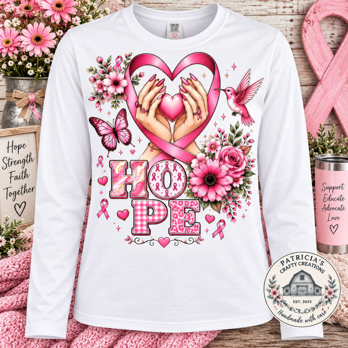 Hope w/Pink Heart Long Sleeve T-shirt